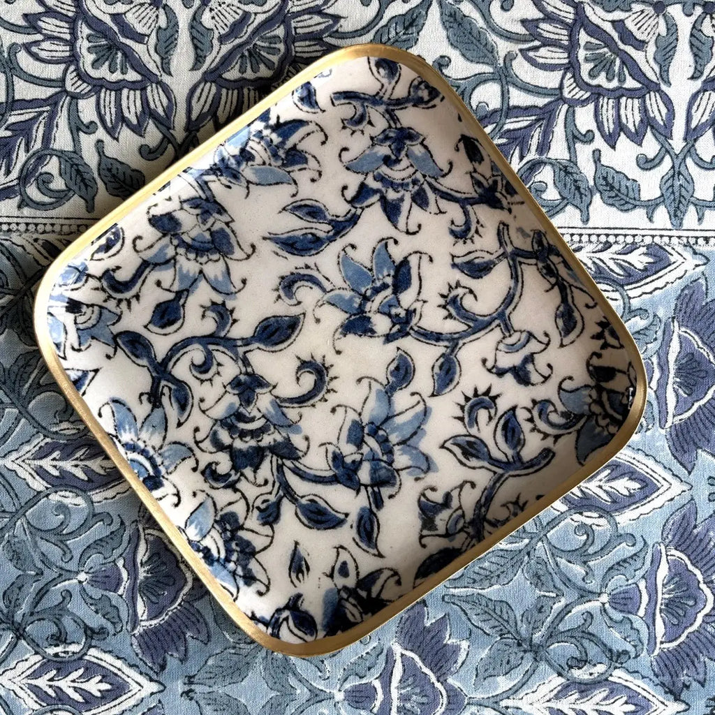 PLATEAU METAL ÉMAILLÉ ISPAHAN 16X16 BORDURE DORÉE