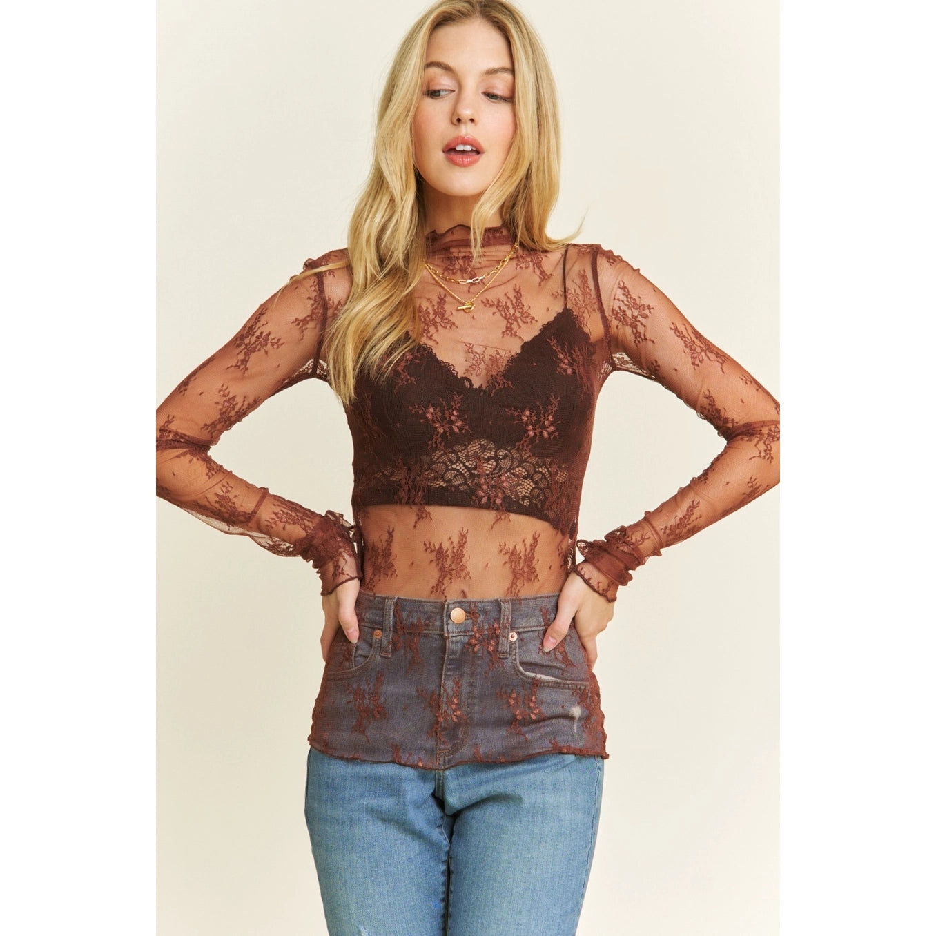 Top dentelle marron/Prune