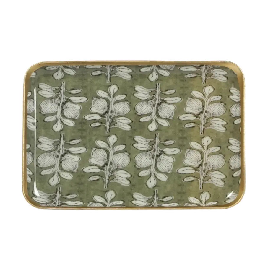 PLATEAU METAL EMAILLE ALHAMBRA OLIVE 10X15 BORDURE DOREE