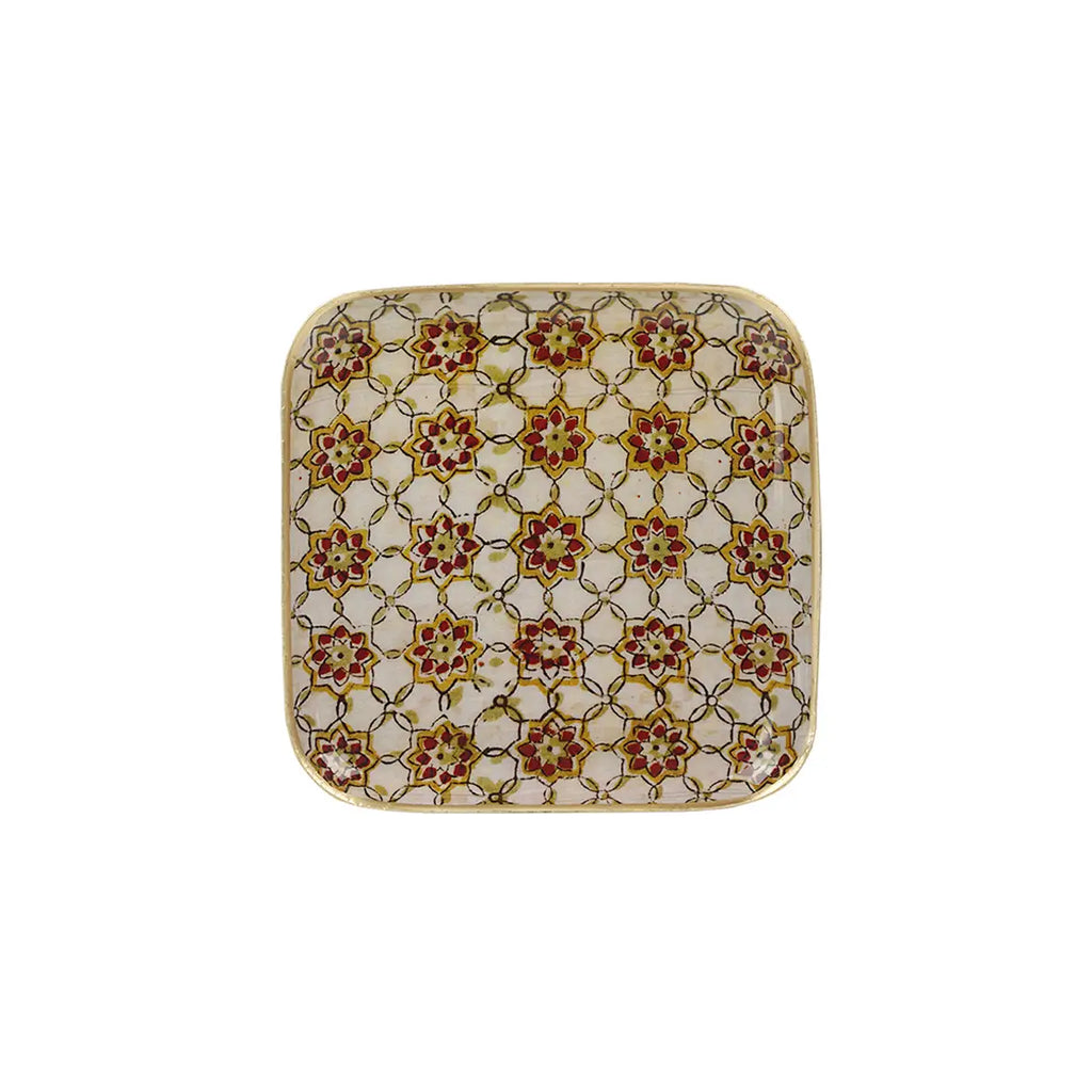 PLATEAU METAL ÉMAILLÉ ZELLIGE BRICK 16X16 BORDURE DOREE