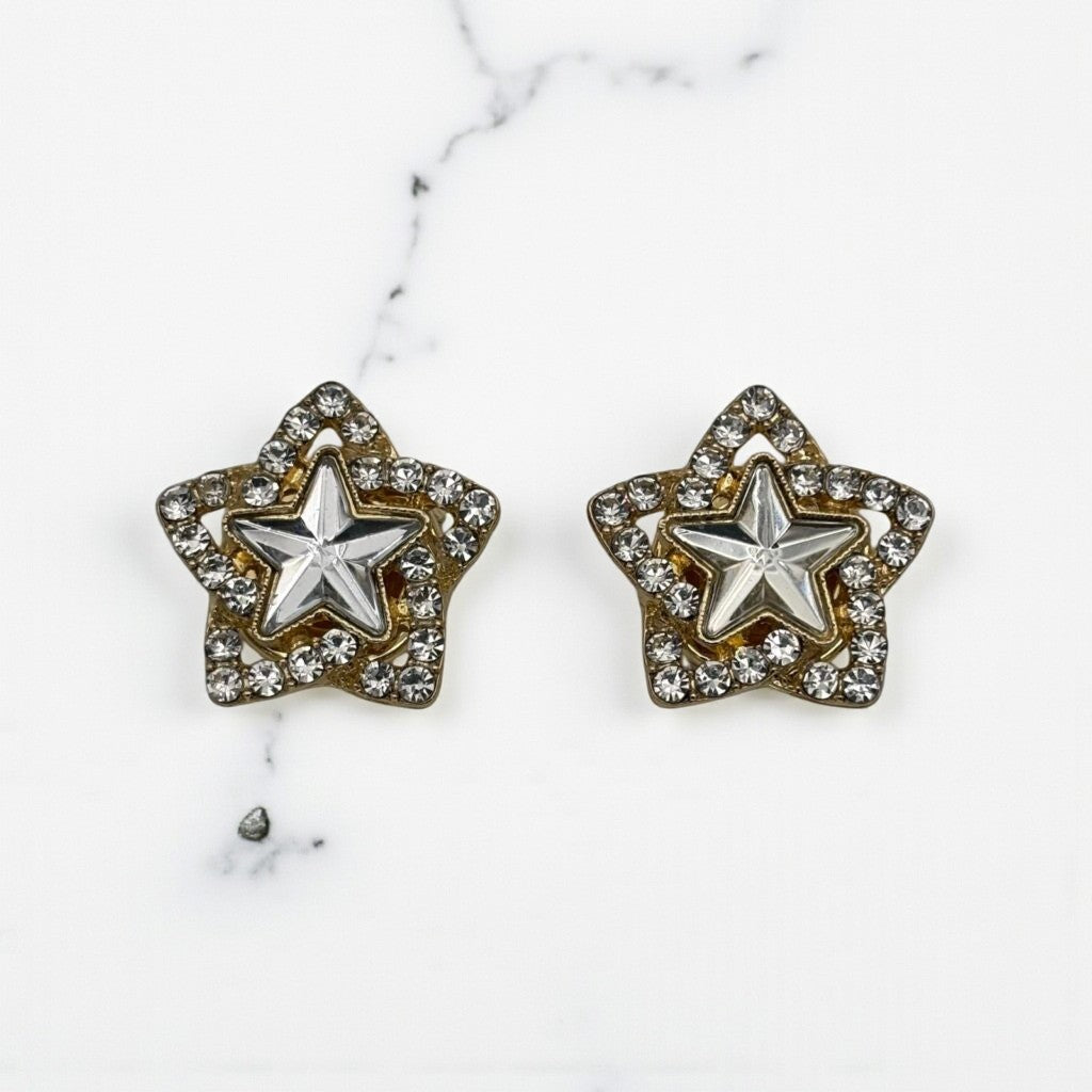 BIJOU DE BOUTON ETOILE - Strass doré et blanc