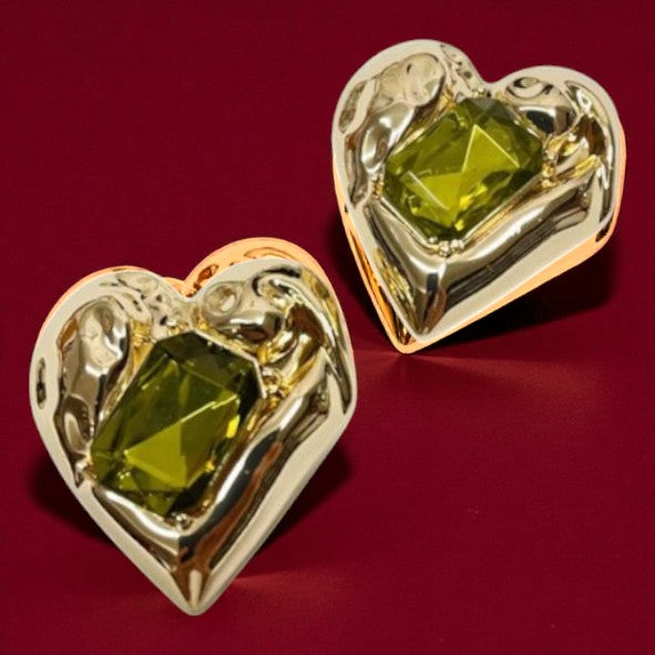 BIJOU DE BOUTON XL COEUR DIVA PIERRE OLIVE