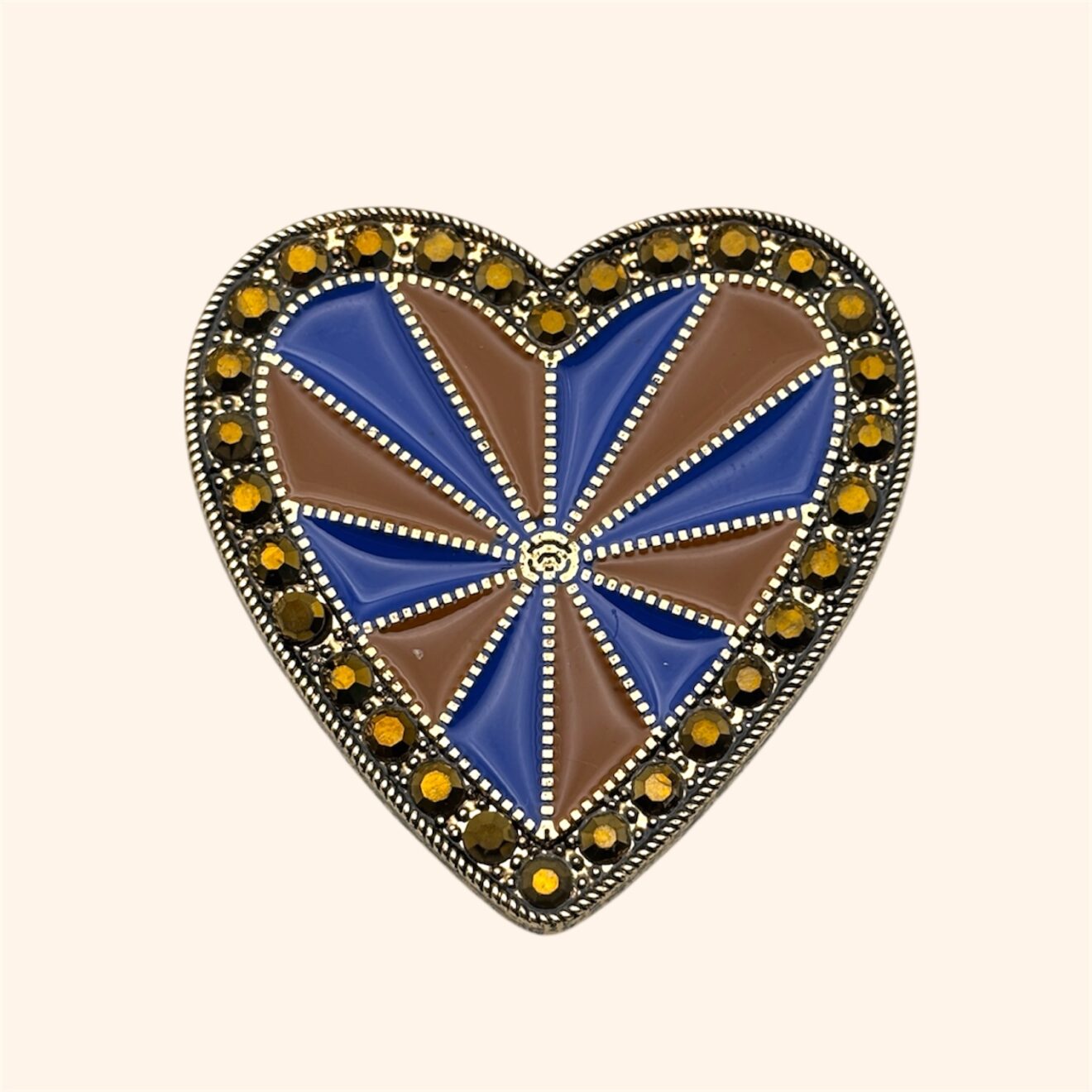 Clip - Coeur baroque bleu saphir et terre ambrée