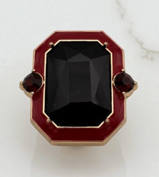 CLIP CLAUDETTE PIERRE NOIR EMAILLAGE ROUGE