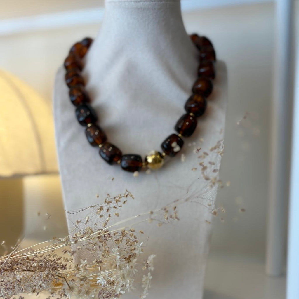 COLLIER - Perle Ambre Carré