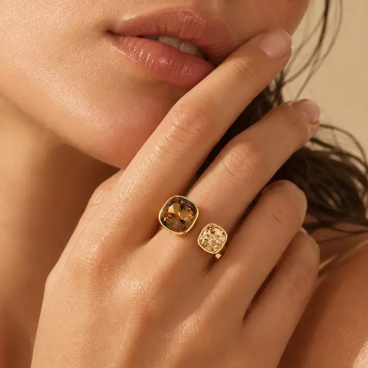 Bague à double Cristal - Coloré