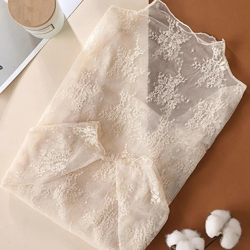 Haut Manches Longues Dentelle - Beige