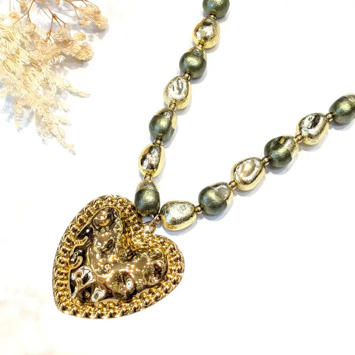 COLLIER COEUR A PERLE ACIER INOXYDABLE